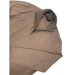 Express Men's 100% Extra Fine Merino Wool Quarter Zip Sweater XL Brown Mock Neck